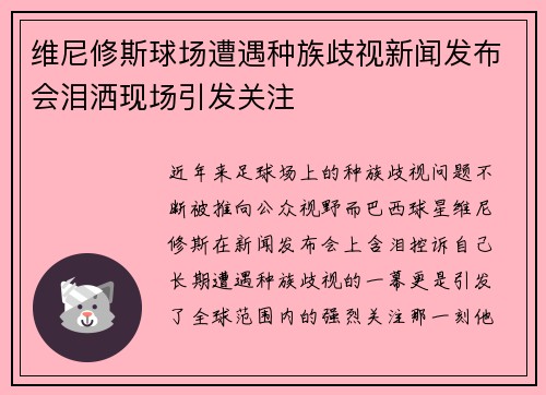 维尼修斯球场遭遇种族歧视新闻发布会泪洒现场引发关注